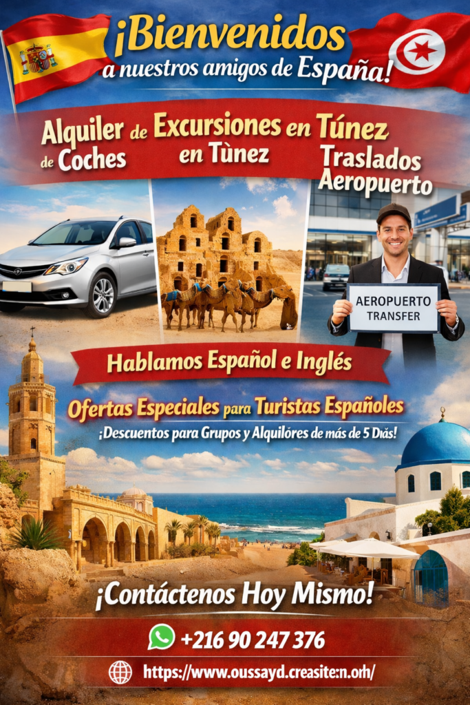 Bienvenidos a nuestros clientes de España – Alquiler de coches, excursiones y traslados en Túnez